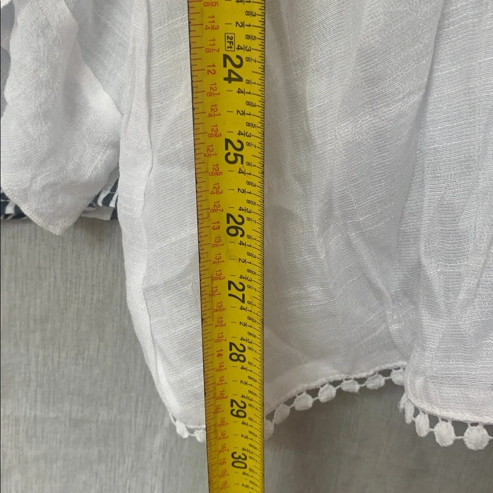 Robert Louis White Gauze Peasant Tunic with Crochet Yoke